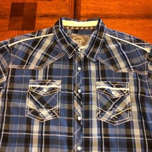 BKE blue plaid shirt stitching short sleeve XL
